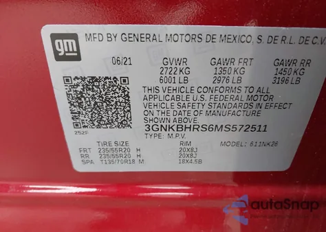 2021 Chevrolet Blazer Awd 2Lt из США, поврежденный, VIN 3GNKBHRS6MS572511